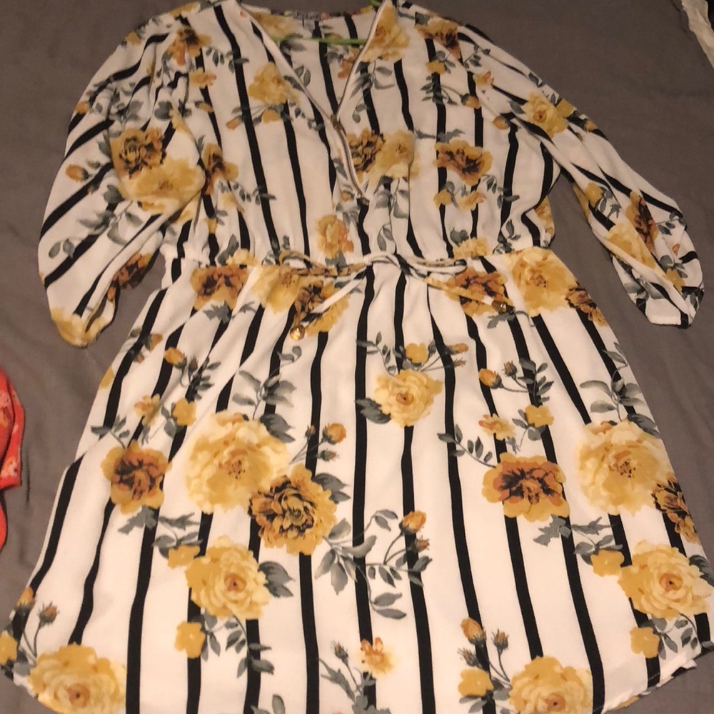 White and black floral patterned dress